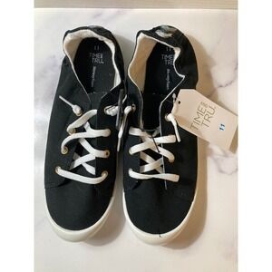 Time and Tru Black Canvas Memory Foam Slip On Sneakers Shoes Women's Size 11